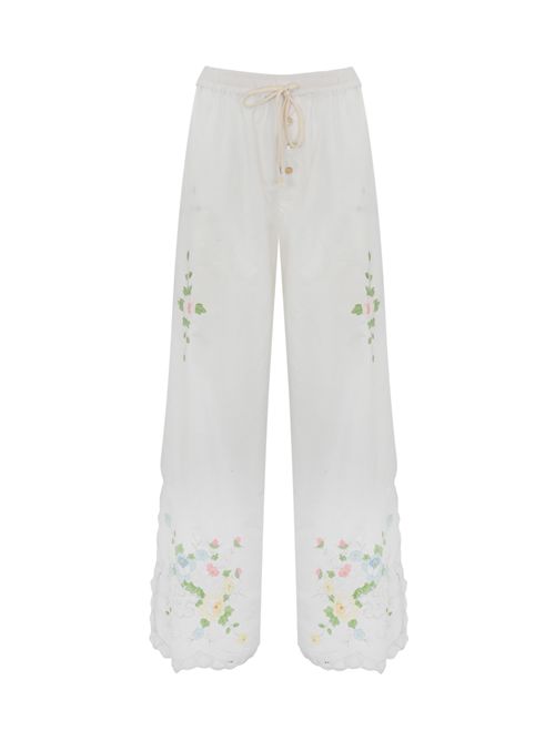 Pantalone in cotone con ricami Bianco/Verde/giallo FRONT STREET | 34964 HAND01